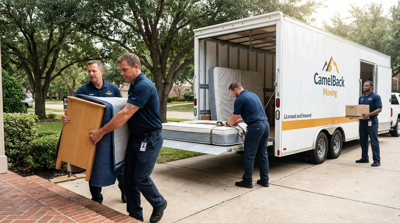 Crew loading residential truck for cross-state move from Arroyo Grande, CA